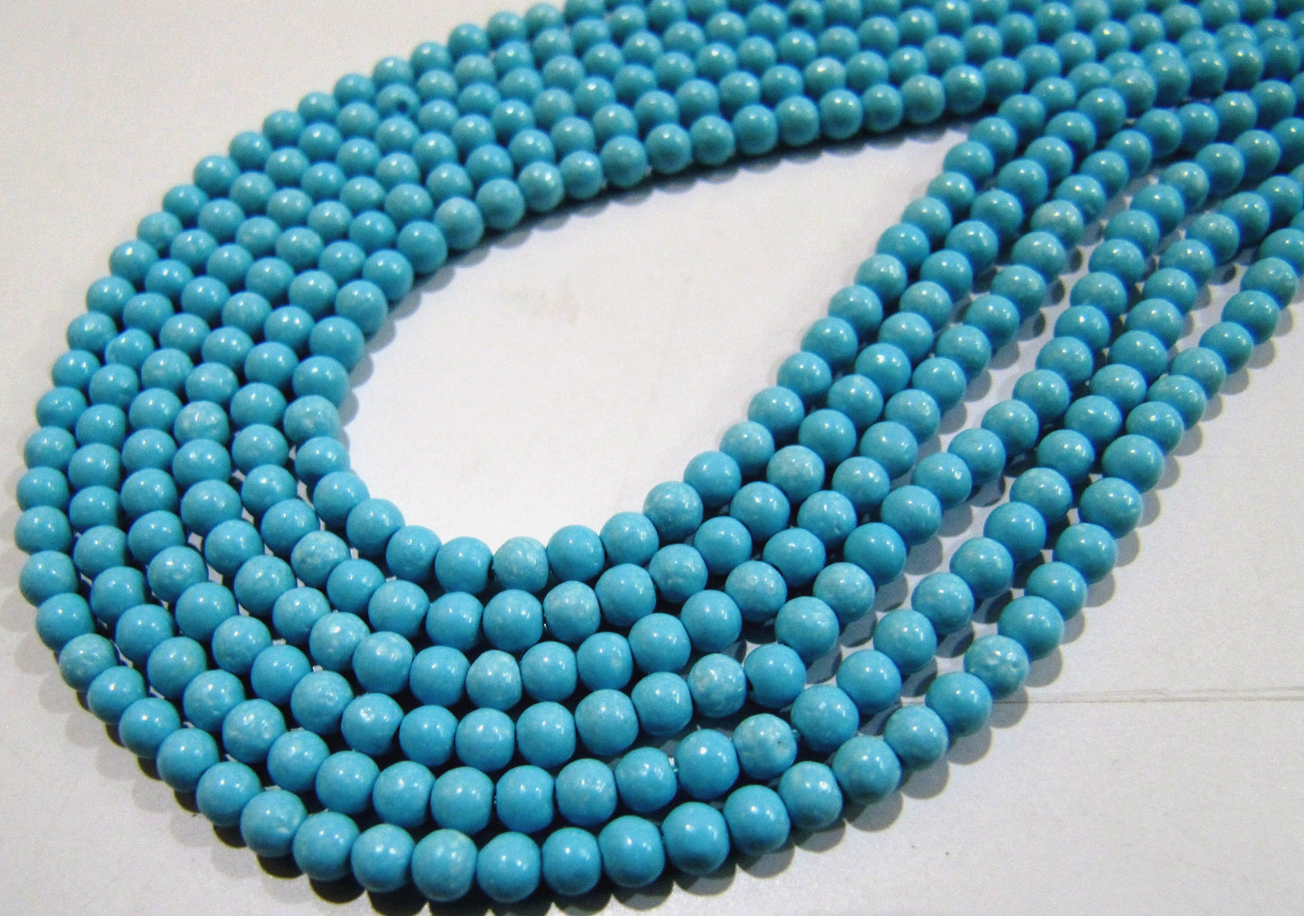 5 STRINGS- Synthetic Turquoise Beads / Smooth Round Shape Turquoise Beads / Size 2mm/ Sold per Strand 13 to 14 inch long/  Blue Beads