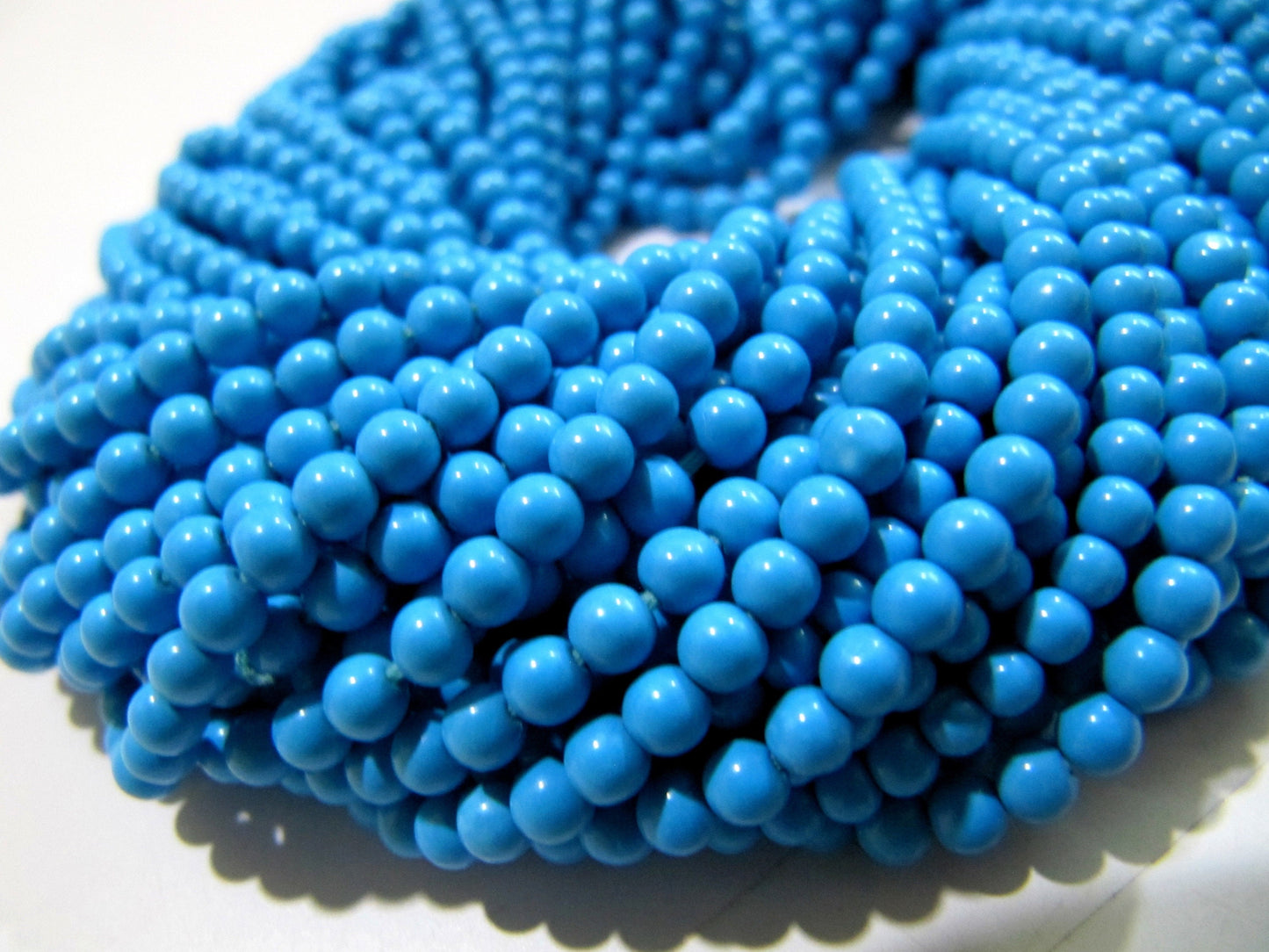 5 STRINGS- Lab Made Turquoise Beads / Smooth Round Shape Turquoise Beads / Size 3mm/ Sold per Strand 13 to 14 inch long/ Dark Blue Beads