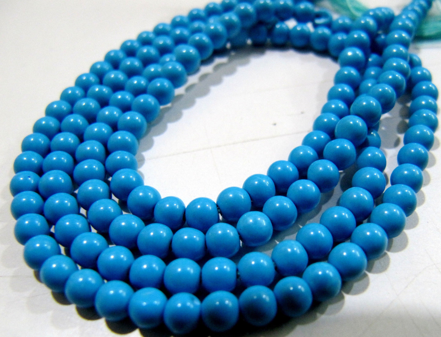 5 STRINGS- Lab Made Turquoise Beads / Smooth Round Shape Turquoise Beads / Size 3mm/ Sold per Strand 13 to 14 inch long/ Dark Blue Beads