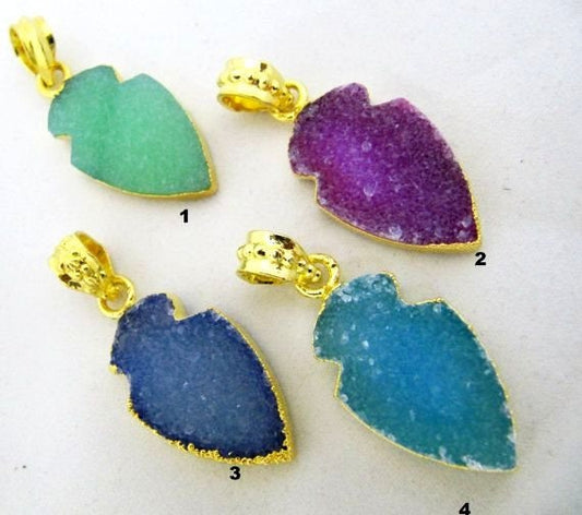 Beautiful Color Druzy Arrowhead Charm Pendant Connectors Choose your color size 30 to 40mm 22kt gold Electroplated Pendants sold per piece