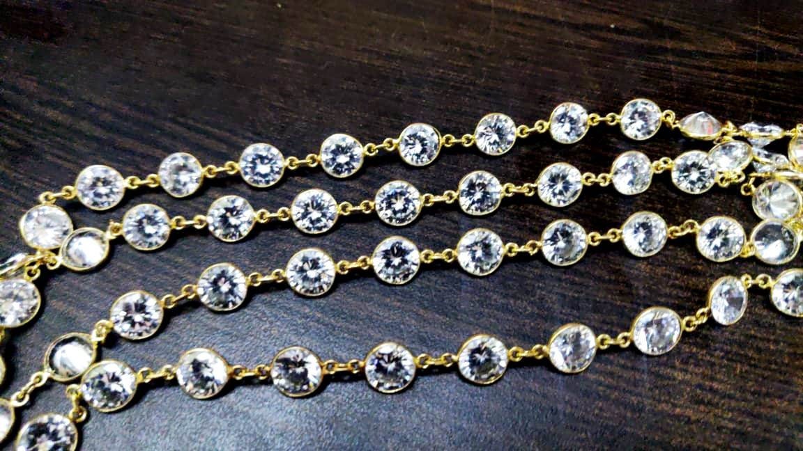 AAA Cubic Zirconia Briolette Round Coin Shape 8mm Bezel Handmade Tiff Connector Chain Sold Per foot CZ Chains top Quality
