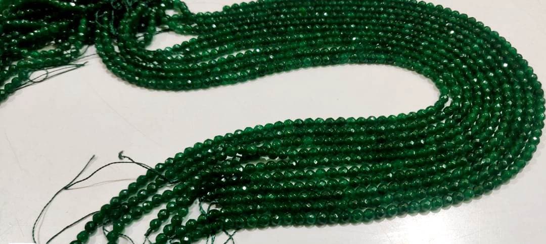 AAA Quality Natural Green Jade Round Faceted Ball Shape , 4mm Size Beads , Strand 14 inches long , Green Jade Gemstone Beads Wholesale Rate