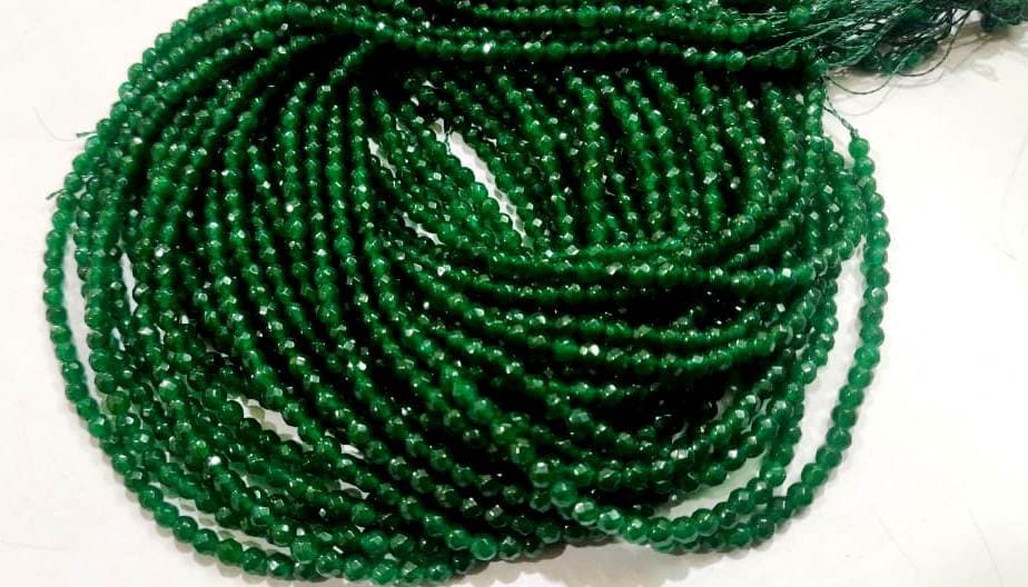 AAA Quality Natural Green Jade Round Faceted Ball Shape , 4mm Size Beads , Strand 14 inches long , Green Jade Gemstone Beads Wholesale Rate