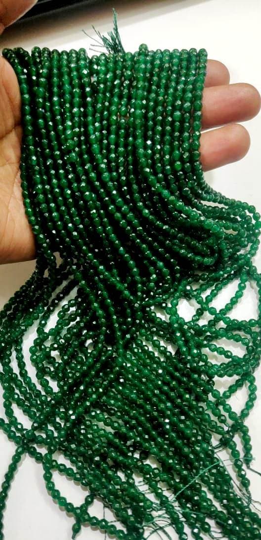 AAA Quality Natural Green Jade Round Faceted Ball Shape , 4mm Size Beads , Strand 14 inches long , Green Jade Gemstone Beads Wholesale Rate