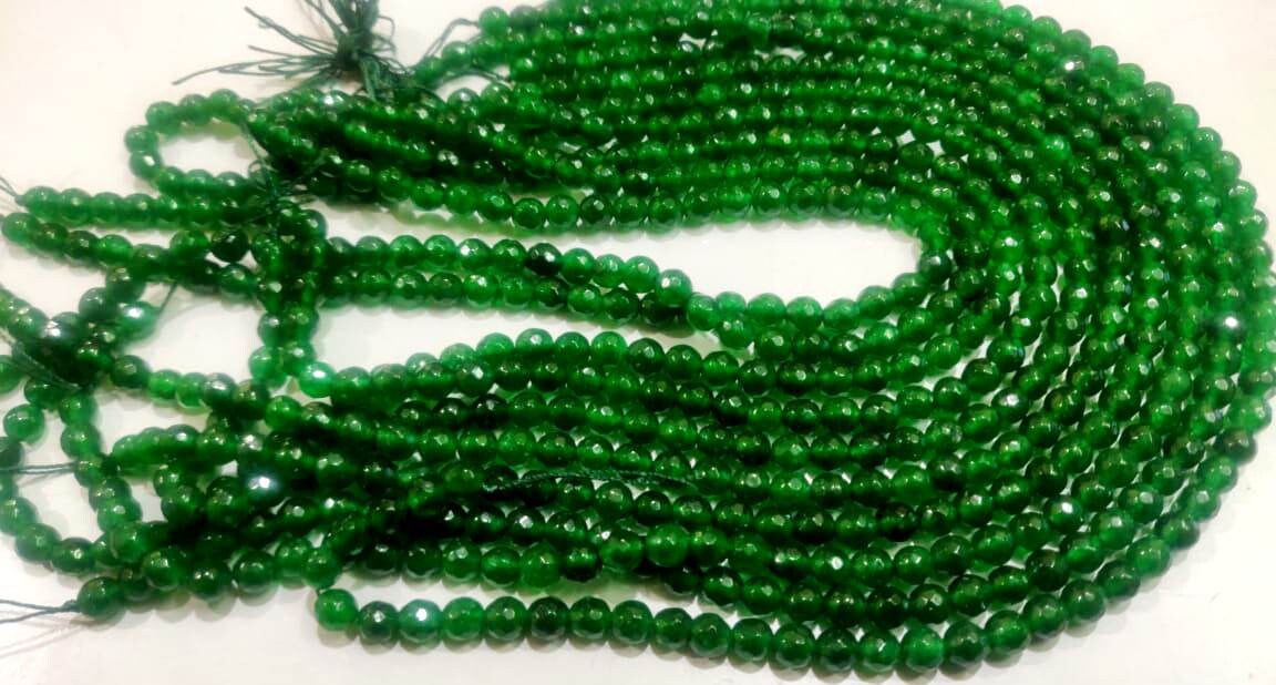 AAA Quality Natural Green Jade Round Faceted Ball Shape , 6mm Size Beads , Strand 14 inches long , Green Jade Gemstone Beads Wholesale Rate