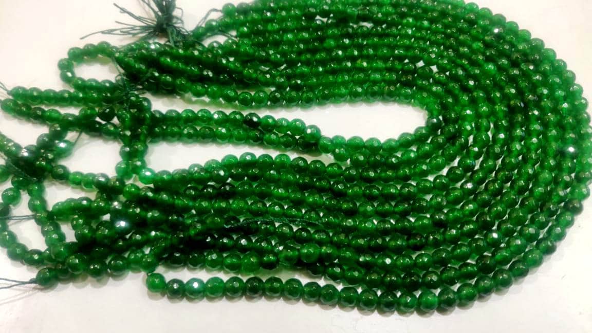 AAA Quality Natural Green Jade Round Faceted Ball Shape , 6mm Size Beads , Strand 14 inches long , Green Jade Gemstone Beads Wholesale Rate