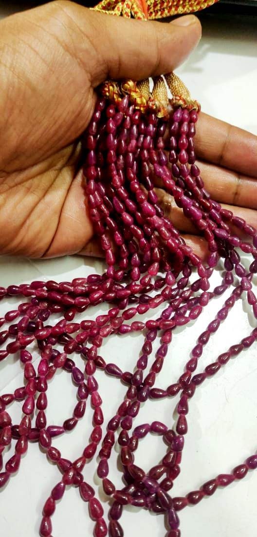 Natural Ruby Corundum 6X8mm to 8x10mm Plain Smooth Drop Straight drilled Beads Genuine  8 inches long Top Quality Wholesale Prices