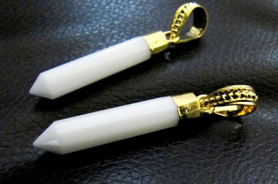 White Chalcedony Pencil Shape Pointed Charms, 30 to40mm Gold Electroplated Pendant, Faceted Fancy shape charm with Designer Loop per piece