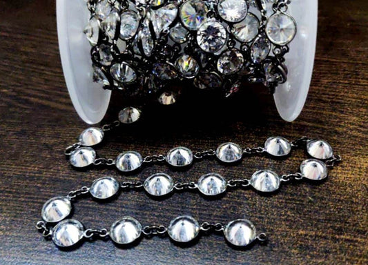 AAA Cubic Zirconia Briolette Round Coin Shape 8mm Bezel Handmade Tiff Connector Chain Sold Per foot CZ Chains top Quality