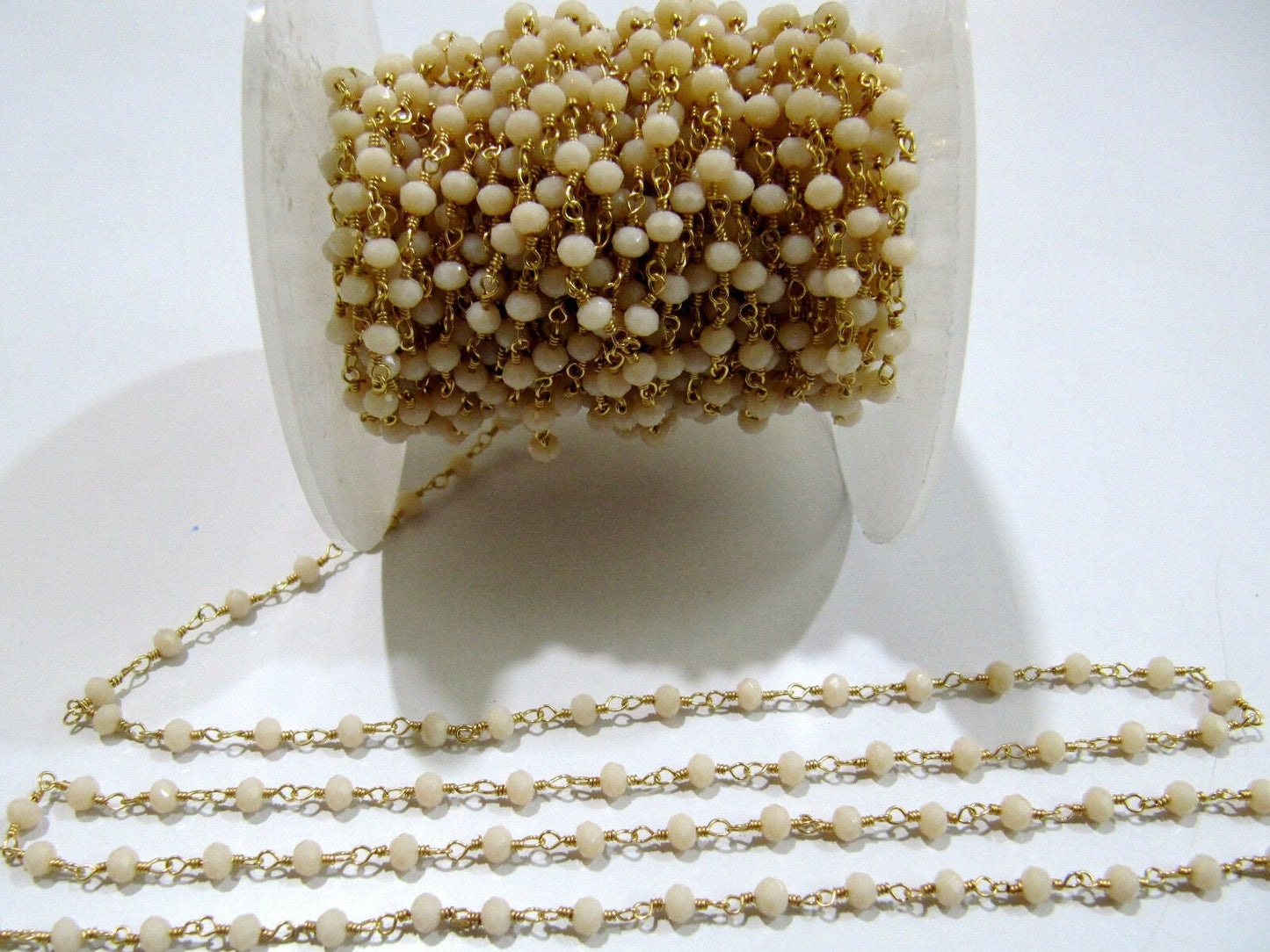 3 Feet- Pink Chalcedony Hydro Quartz Rosary Chain Rondelle Faceted 3-4mm Crystal beaded Wire Wrapped chain sold in Wholesale prices