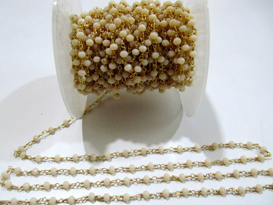3 Feet- Pink Chalcedony Hydro Quartz Rosary Chain Rondelle Faceted 3-4mm Crystal beaded Wire Wrapped chain sold in Wholesale prices