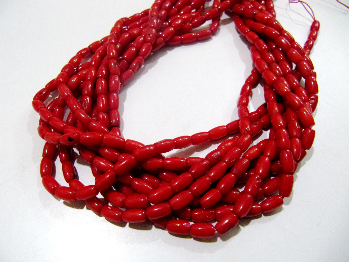 Smooth Tube Shape Gorgeous Red Coral Beads, Size 4x7mm available, sold per string 16 inches Long, Italian Red Coral AAA Quality Gemstones