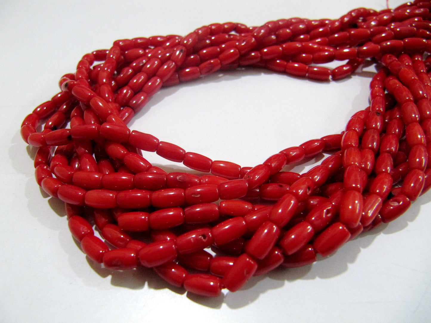 Smooth Tube Shape Gorgeous Red Coral Beads, Size 4x7mm available, sold per string 16 inches Long, Italian Red Coral AAA Quality Gemstones