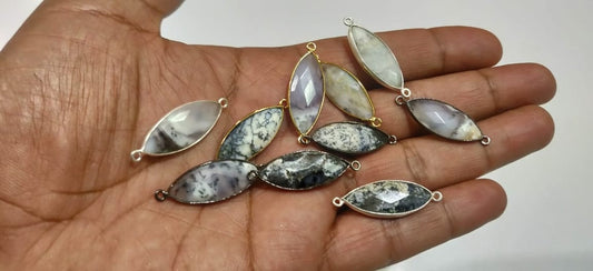 Natural Dendrite Opal Connector Marquise Shape Double Loop Size 11x27mm Bezels Pendants Charms Connectors Sold per piece