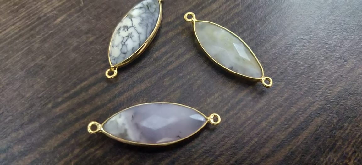 Natural Dendrite Opal Connector Marquise Shape Double Loop Size 11x27mm Bezels Pendants Charms Connectors Sold per piece