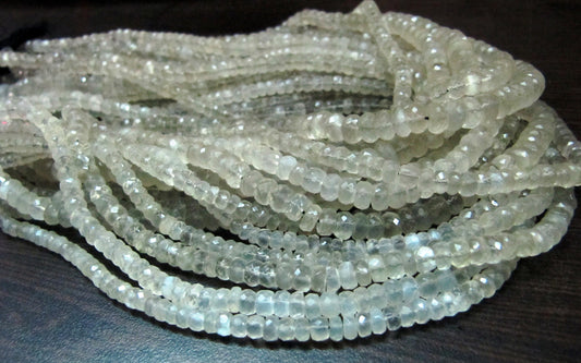 Natural Ceylon Moonstone Rondelle Faceted Beads 5mm Strand 7 inches long Best Quality White gemstone  Beads Wholesale Prices