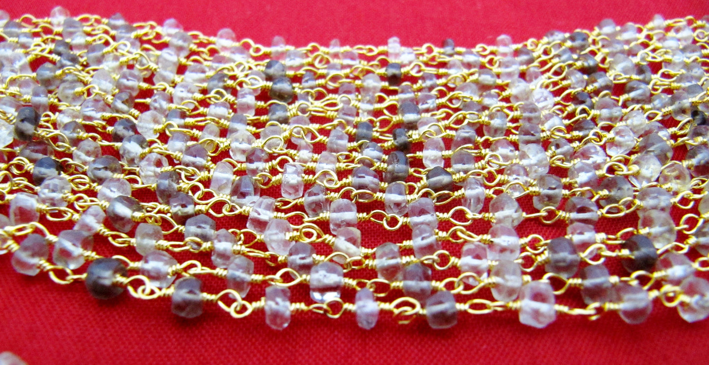 Natural Bio lemon Quartz Beaded Rosary Chain, Lemon Color Gemstone Rondelle Faceted Rosary Bead 3-4mm Chain sold per foot