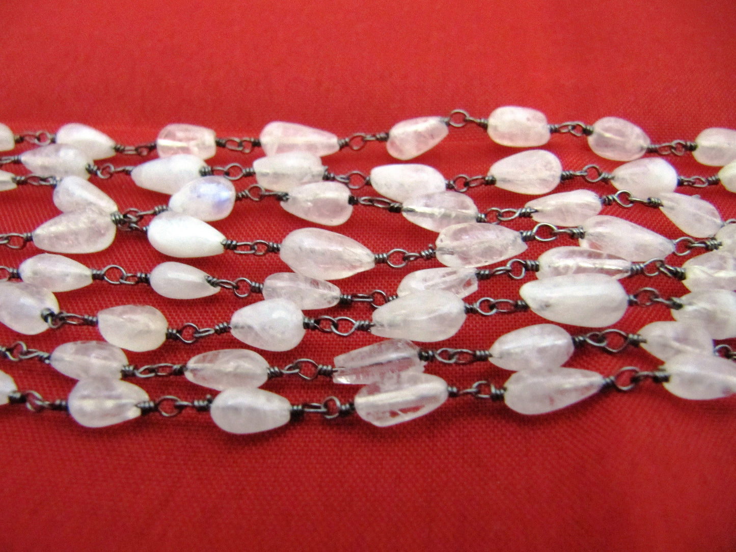 3- Feet Natural White Rainbow Moonstone Plain Smooth Drop Shape Beaded Rosary Chain Gold/Silver/Black/Rose Gold Plated Wholesale Price chain