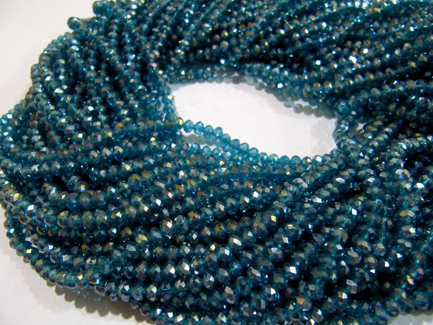 Blue Topaz  Mystic AB Coated Color Hydro Quartz Beads / 4 mm Rondelle Faceted Beads , Jewelry Making Coated Crystal Beads