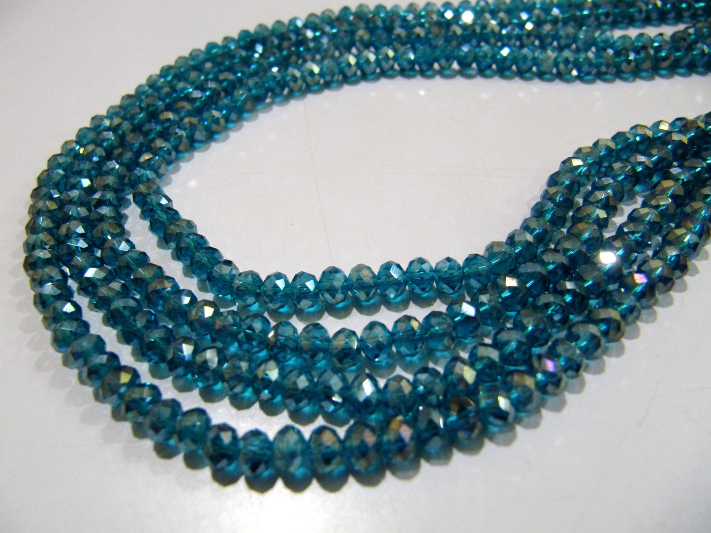 Blue Topaz  Mystic AB Coated Color Hydro Quartz Beads / 4 mm Rondelle Faceted Beads , Jewelry Making Coated Crystal Beads