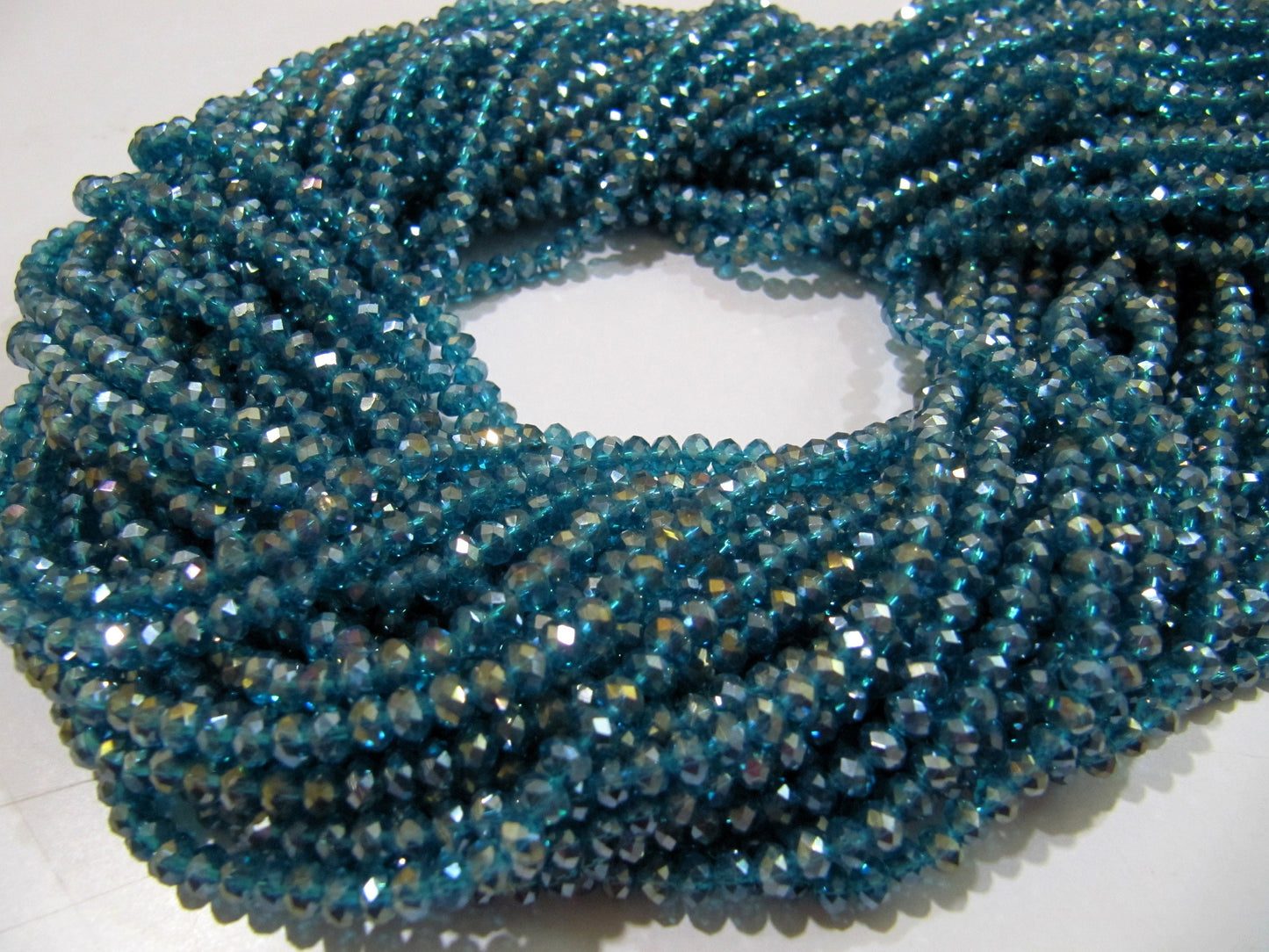 Blue Topaz  Mystic AB Coated Color Hydro Quartz Beads / 4 mm Rondelle Faceted Beads , Jewelry Making Coated Crystal Beads
