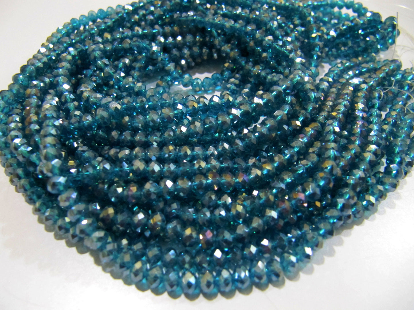 Blue Topaz  Mystic AB Coated Color Hydro Quartz Beads / 4 mm Rondelle Faceted Beads , Jewelry Making Coated Crystal Beads