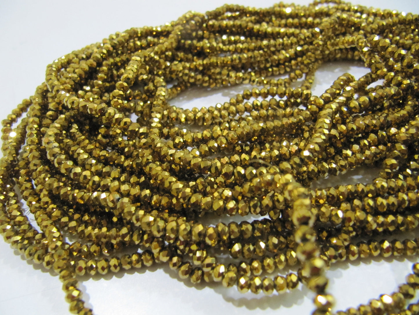 3 Strings - AAA Quality Crystal Glass Golden Pyrite Color Beads Rondelle Faceted Size 3mm Coated Golden Color Beads Jewelry making beads