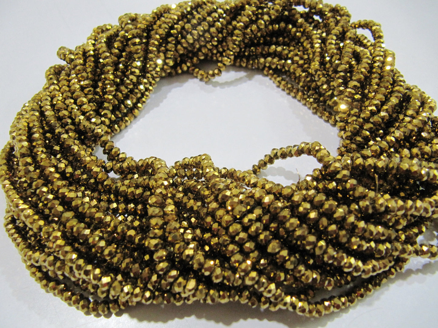 3 Strings - AAA Quality Crystal Glass Golden Pyrite Color Beads Rondelle Faceted Size 3mm Coated Golden Color Beads Jewelry making beads