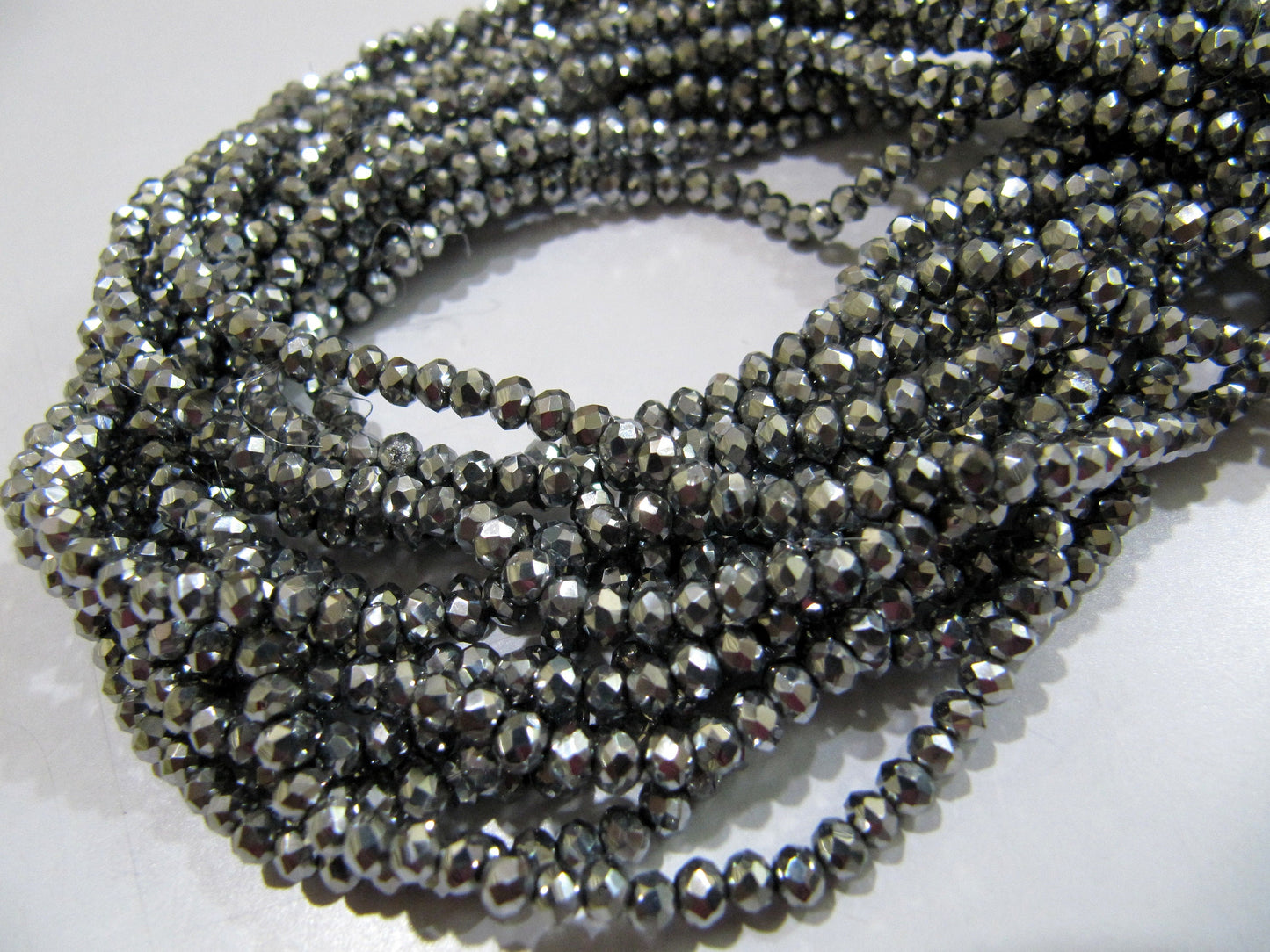 3 Strings - AAA Quality Crystal Glass Silver Pyrite Color Beads Rondelle Faceted Size 3mm Coated Silver Color Hydro Jewelry making beads