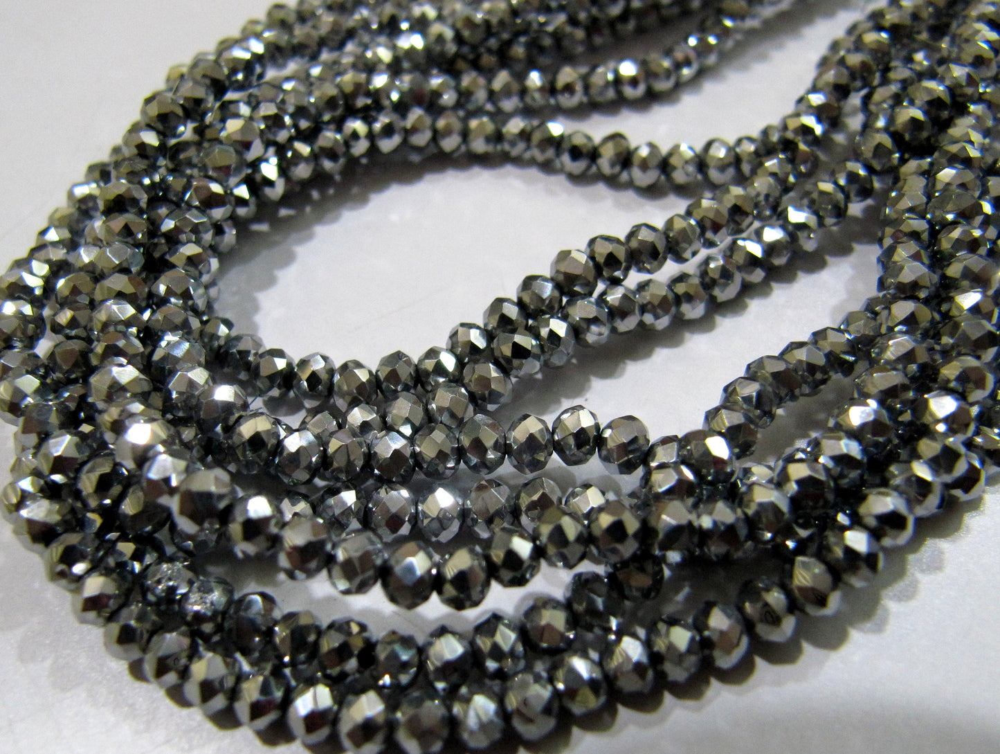 3 Strings - AAA Quality Crystal Glass Silver Pyrite Color Beads Rondelle Faceted Size 3mm Coated Silver Color Hydro Jewelry making beads