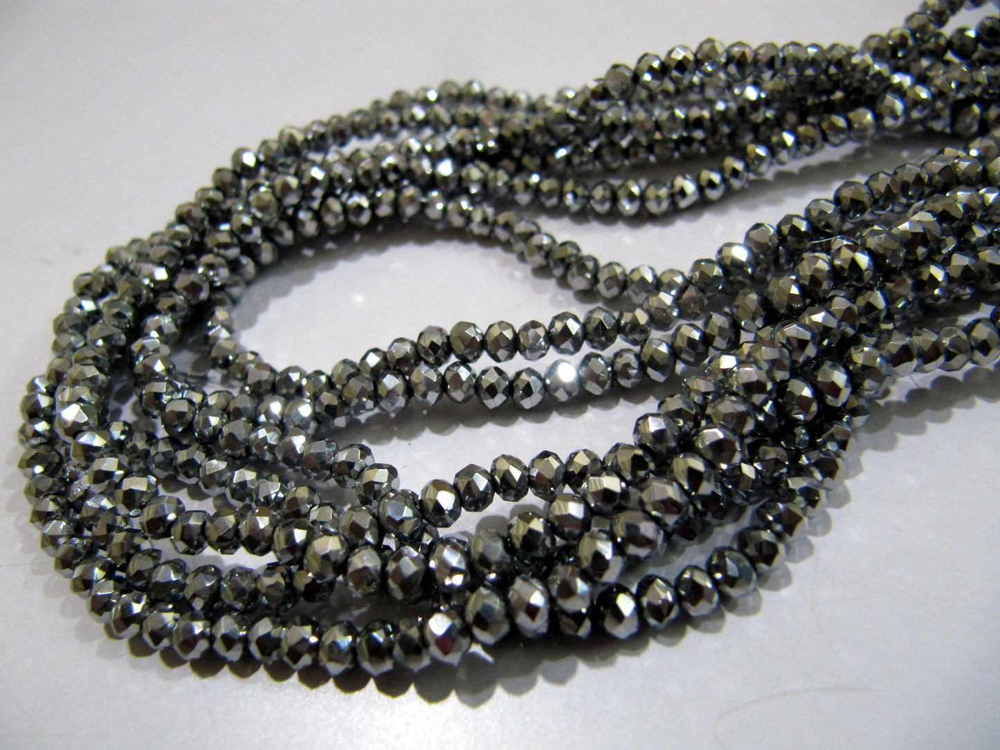 3 Strings - AAA Quality Crystal Glass Silver Pyrite Color Beads Rondelle Faceted Size 3mm Coated Silver Color Hydro Jewelry making beads