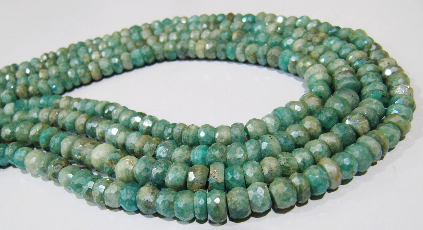 Natural Amazonite Rondelle Faceted  Silver AB Mystic Coated 6-7mm Gemstone Beads Strand 13 inches long High Quality Wholesale Prices