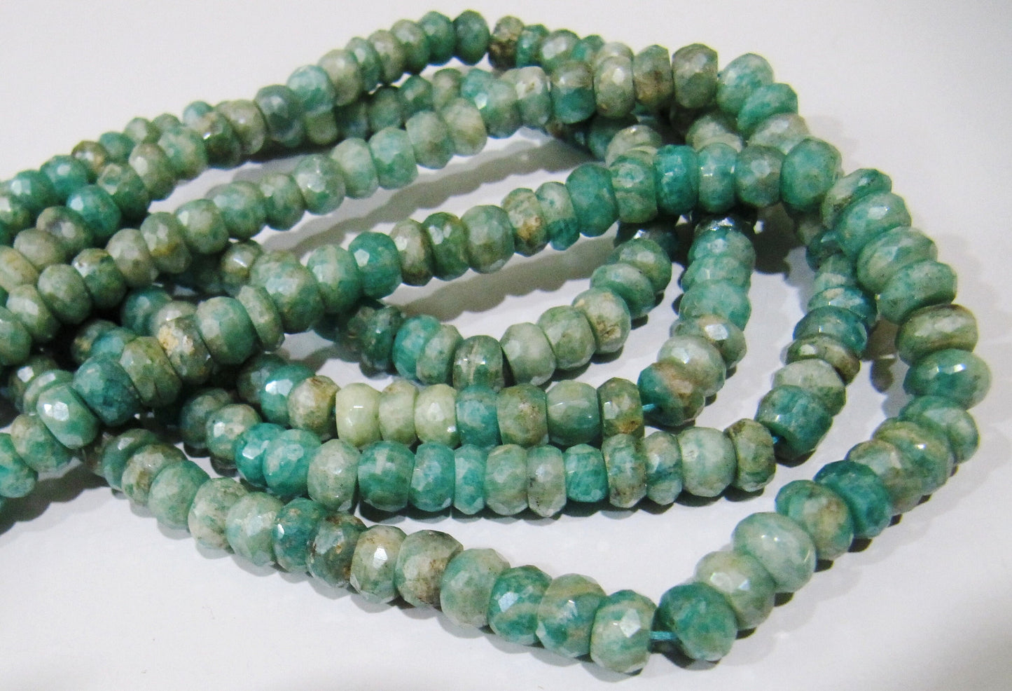 Natural Amazonite Rondelle Faceted  Silver AB Mystic Coated 6-7mm Gemstone Beads Strand 13 inches long High Quality Wholesale Prices