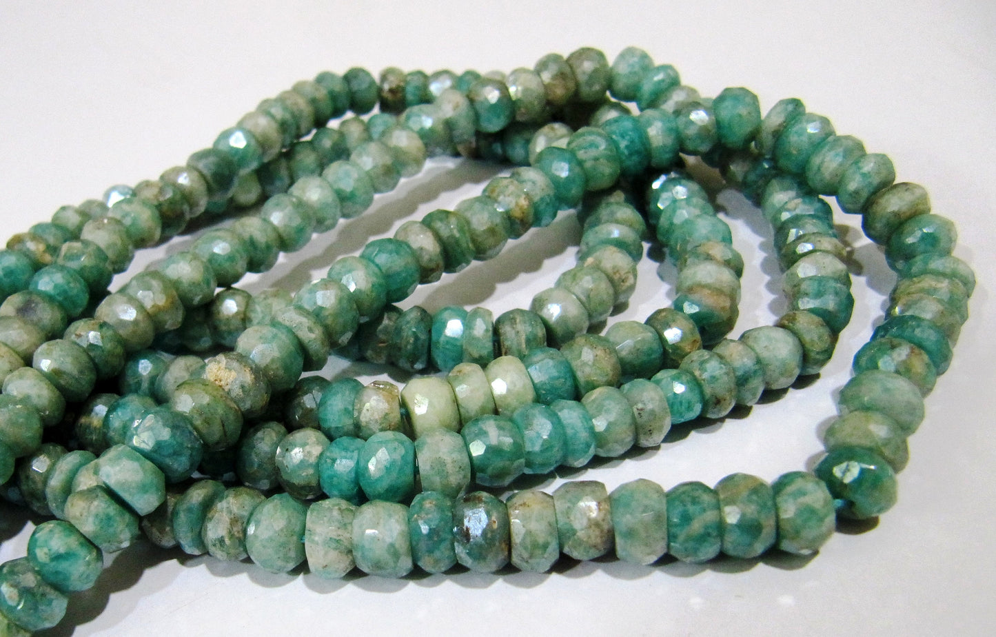Natural Amazonite Rondelle Faceted  Silver AB Mystic Coated 6-7mm Gemstone Beads Strand 13 inches long High Quality Wholesale Prices