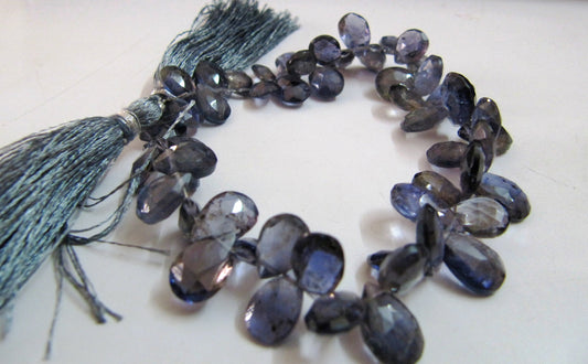 AAA Quality Natural Iolite Faceted Pear Drops Beads, Briolette Beads Side Drilled Size 5x7mm to 8x12mm, Strand length 8 inch,approx 60 beads