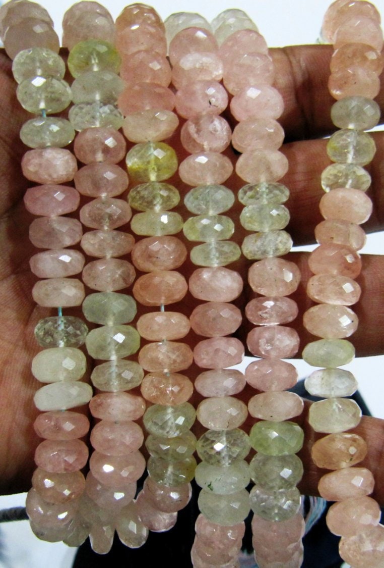 Natural Morganite Aquamarine Beads Rondelle Faceted 10mm to 12mm Strand 7 inches Long, Micro faceted Multi Aqua Beads Wholesale Rates