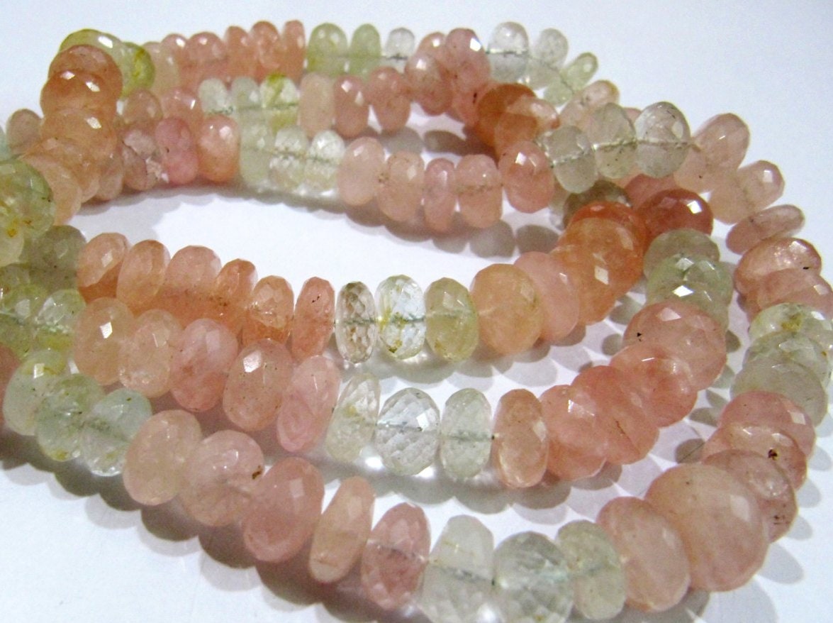 Natural Morganite Aquamarine Beads Rondelle Faceted 10mm to 12mm Strand 7 inches Long, Micro faceted Multi Aqua Beads Wholesale Rates