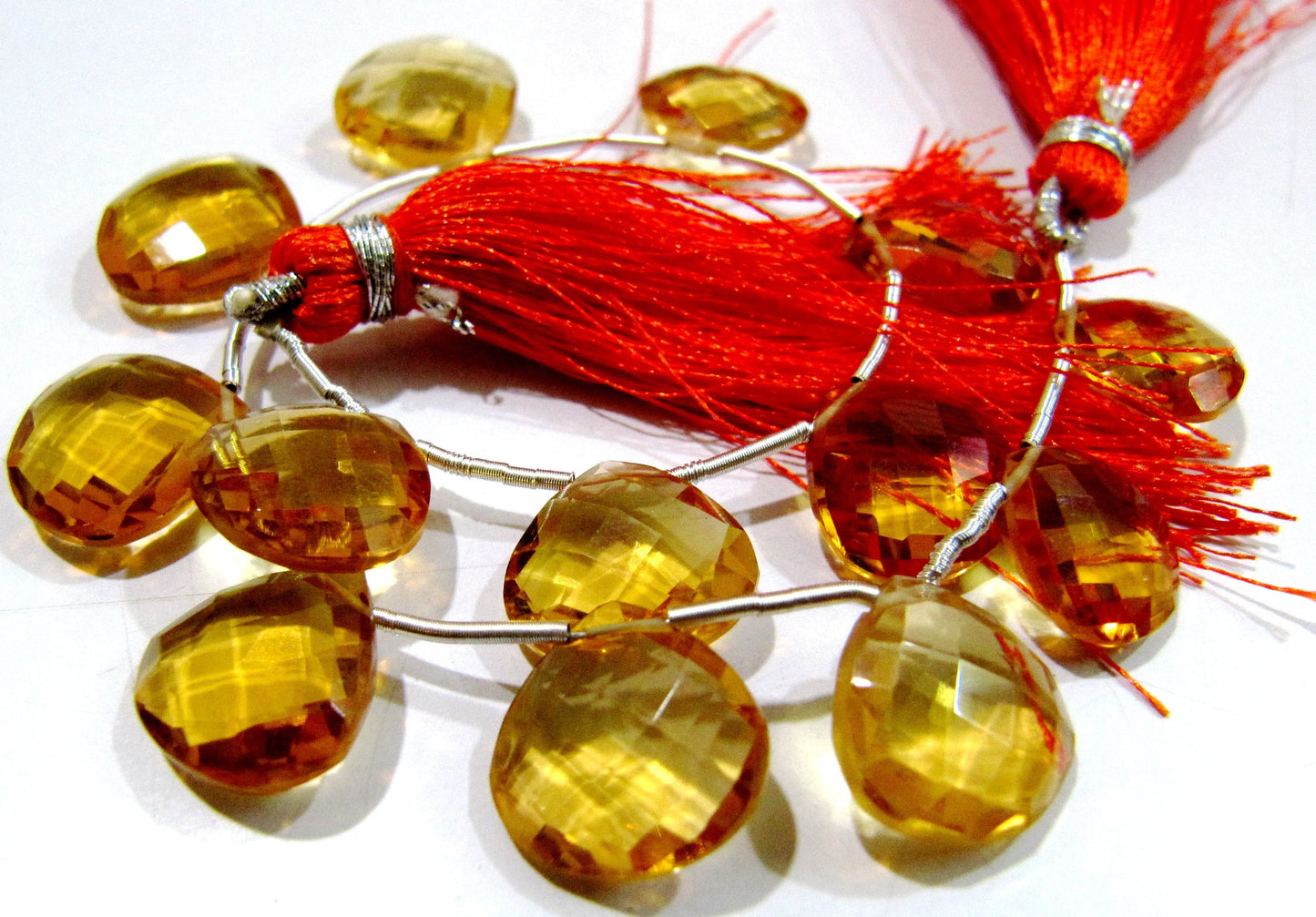 Citrine Heart Shape Briolette Beads / Faceted Side Drilled Citrine Quartz Beads 13mm Size Strand 8 inches long wholesale price