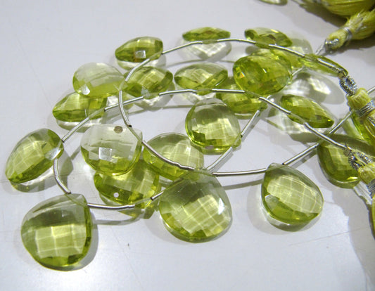 Lemon Hydro Quartz Heart shape Briolette Faceted Beads Size 14mm  Beads Strand 8 inches Long Jewelry making  beads
