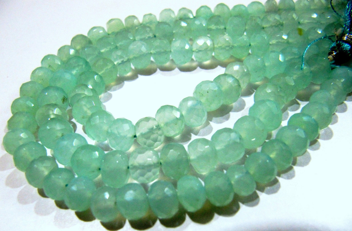 AAA Quality Natural Aqua Chalcedony Beads / Rondelle Faceted 5-8mm Size Aqua Chalcedony Beads / Strand 8 inches long / Gemstone Beads.