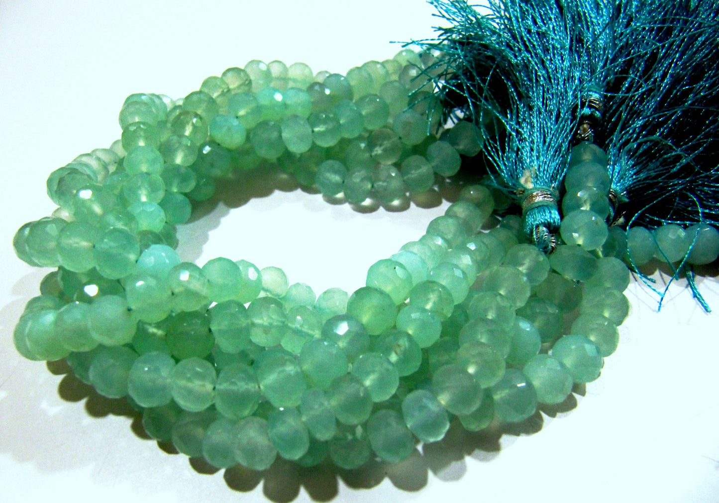 AAA Quality Natural Aqua Chalcedony Beads / Rondelle Faceted 5-8mm Size Aqua Chalcedony Beads / Strand 8 inches long / Gemstone Beads.
