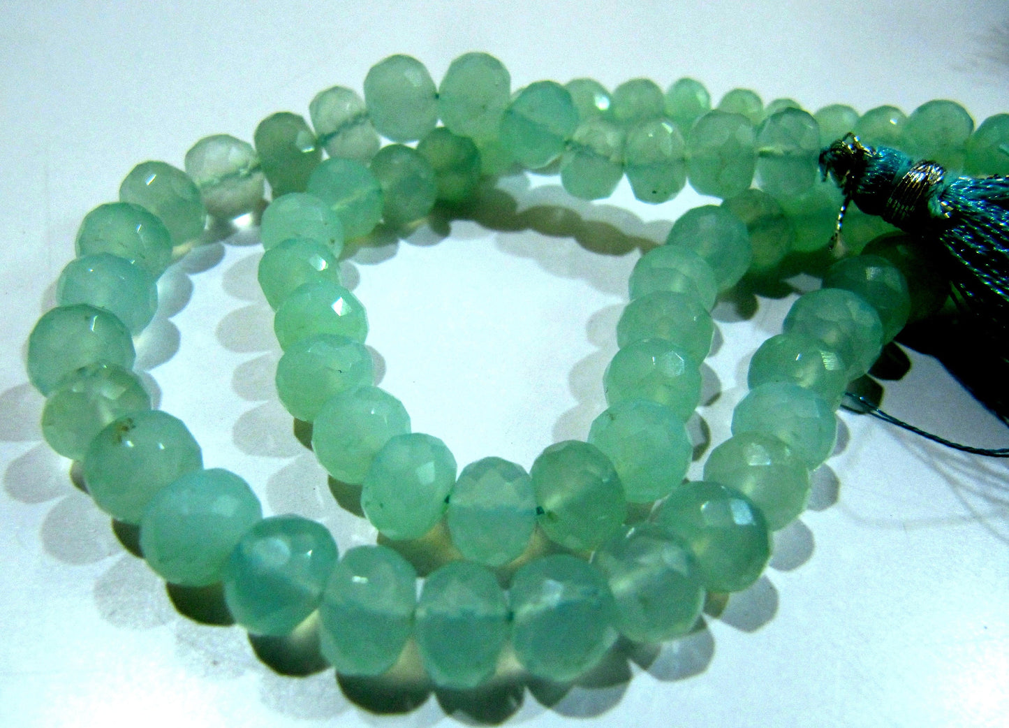 AAA Quality Natural Aqua Chalcedony Beads / Rondelle Faceted 5-8mm Size Aqua Chalcedony Beads / Strand 8 inches long / Gemstone Beads.