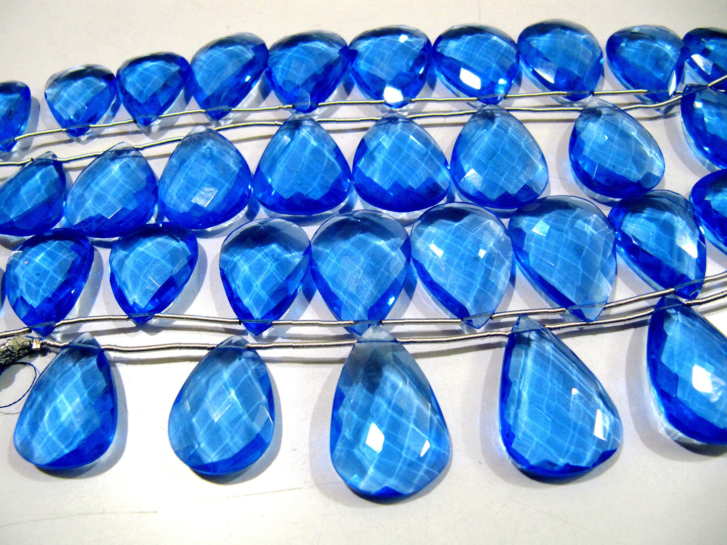 London Blue Topaz Faceted Pear Shape Beads / Hydro Quartz Blue Topaz Beads / Side Drilled / Size 16x21mm to 18x25mm Strand 8 inches long