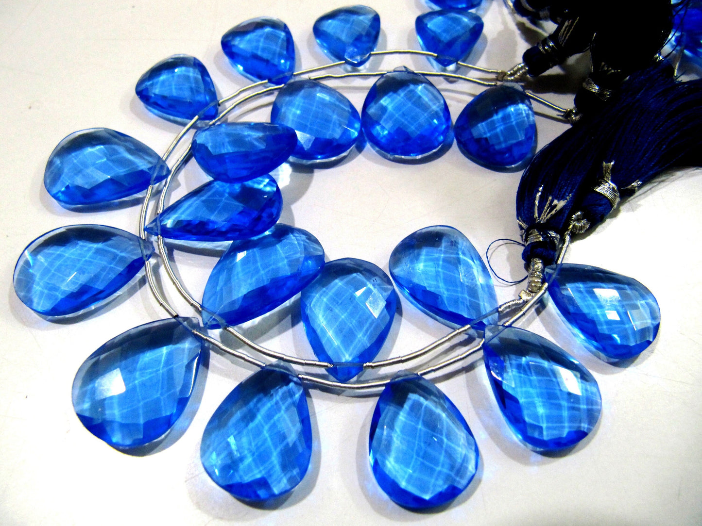 London Blue Topaz Faceted Pear Shape Beads / Hydro Quartz Blue Topaz Beads / Side Drilled / Size 16x21mm to 18x25mm Strand 8 inches long