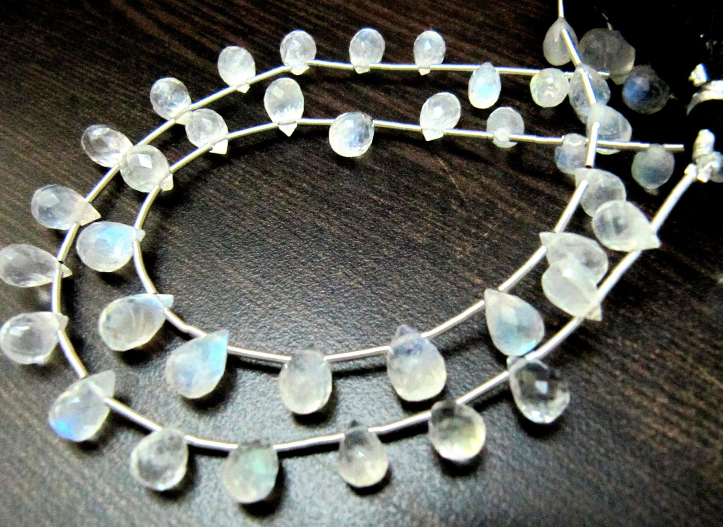AAA Quality Genuine White Rainbow Moonstone Faceted Drop Shape Blue Flashy Moonstone Beads / Size 6x8mm to 8x10mm/ Strand 8 inch long