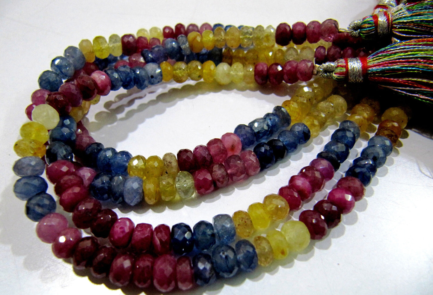 AAA Quality Natural Multi Sapphire Beads Rondelle Faceted Multi Sapphire Beads Size 5 to 7mm Strand 8" long Micro Faceted Precious Beads