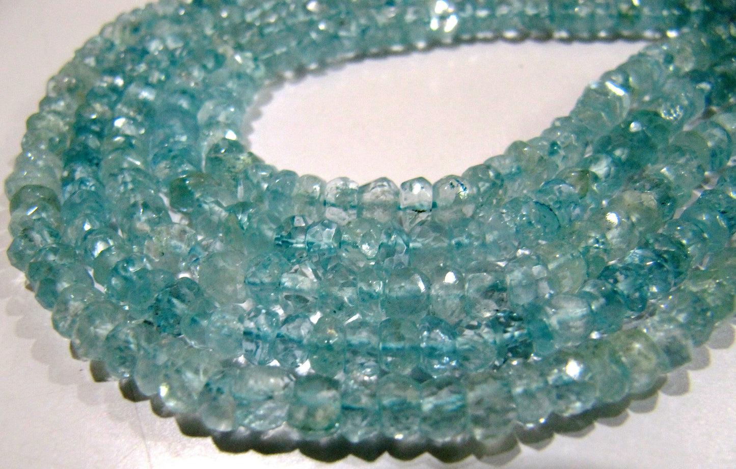 AAA Quality Natural Aquamarine Rondelle Faceted Beads, Gemstone 5-6mm Beads Strand 13 Inches long, Sky Blue Color Gemstone Beads.