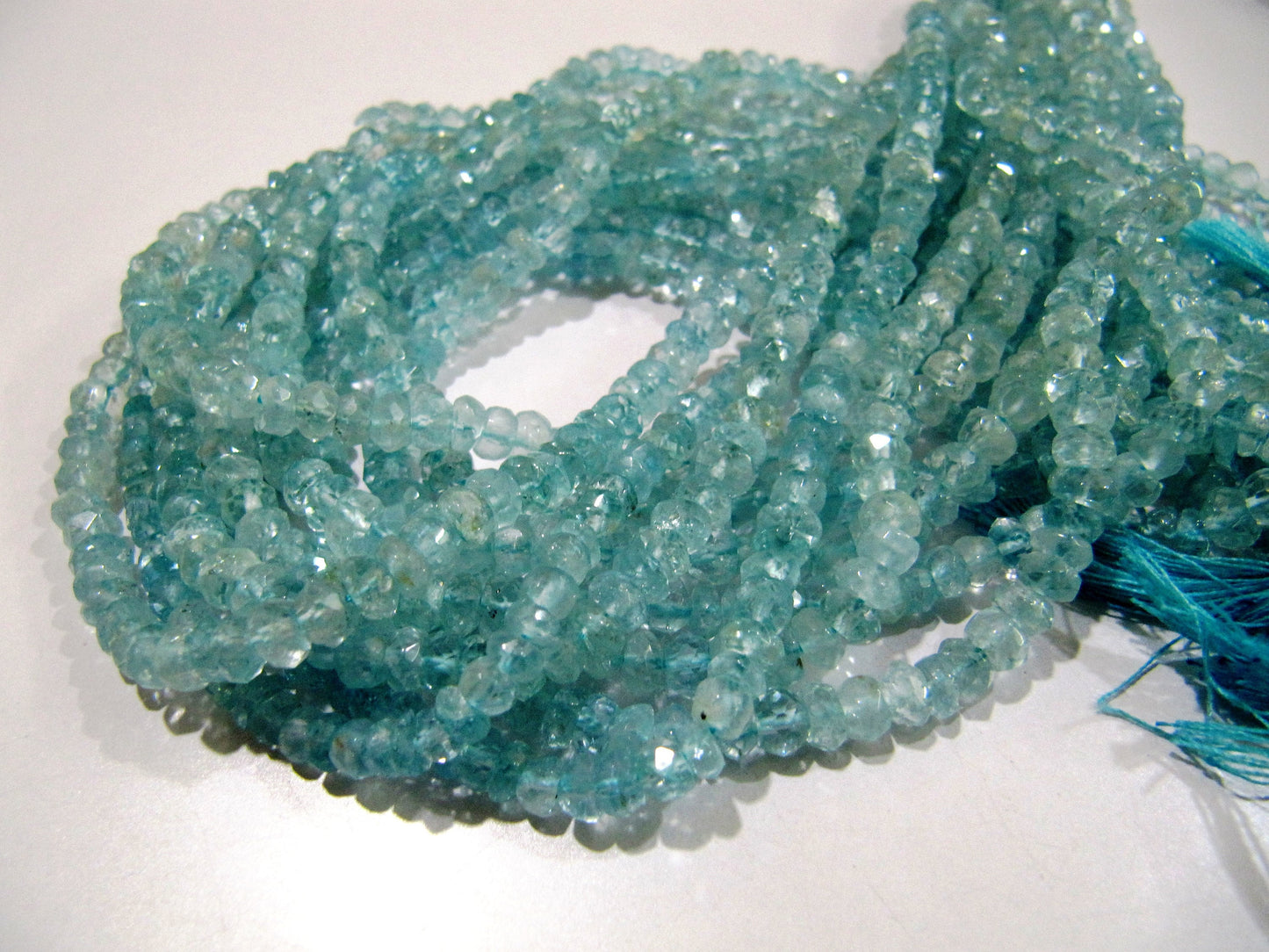 AAA Quality Natural Aquamarine Rondelle Faceted Beads, Gemstone 5-6mm Beads Strand 13 Inches long, Sky Blue Color Gemstone Beads.