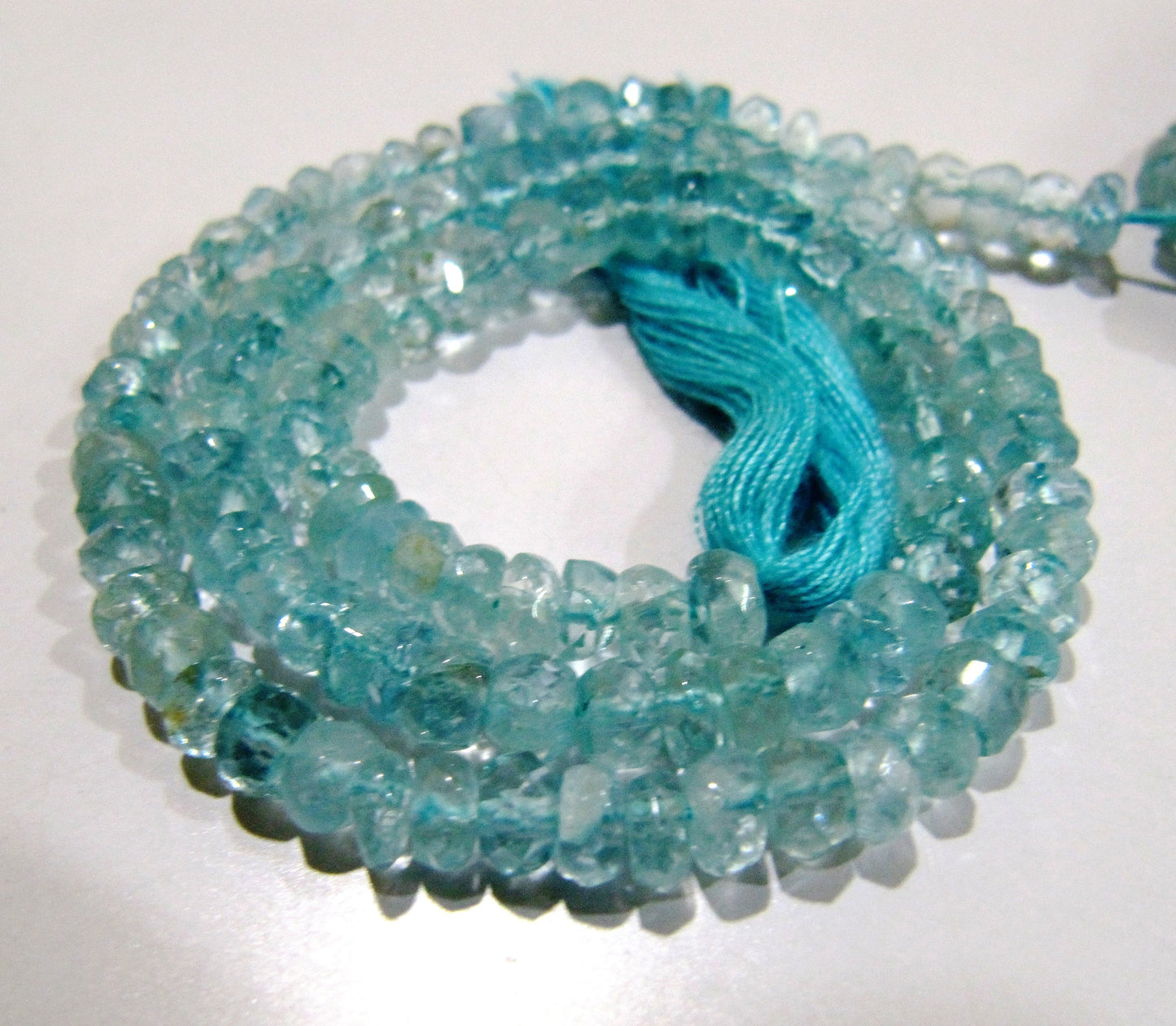 AAA Quality Natural Aquamarine Rondelle Faceted Beads, Gemstone 5-6mm Beads Strand 13 Inches long, Sky Blue Color Gemstone Beads.