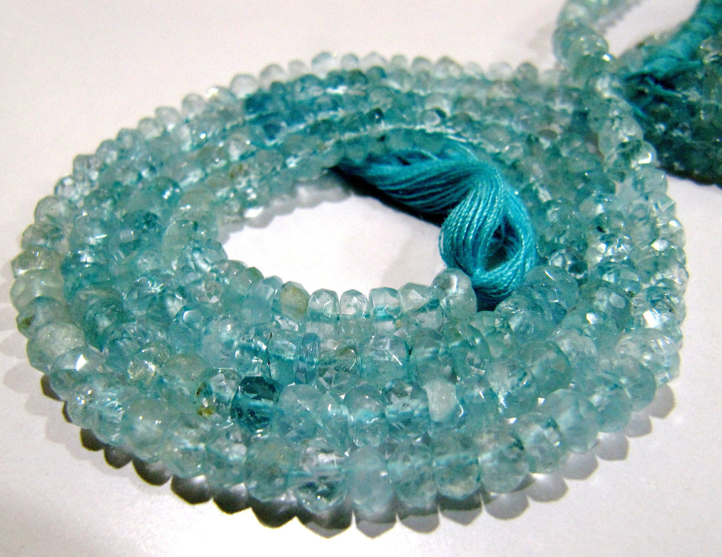AAA Quality Natural Aquamarine Rondelle Faceted Beads, Gemstone 5-6mm Beads Strand 13 Inches long, Sky Blue Color Gemstone Beads.